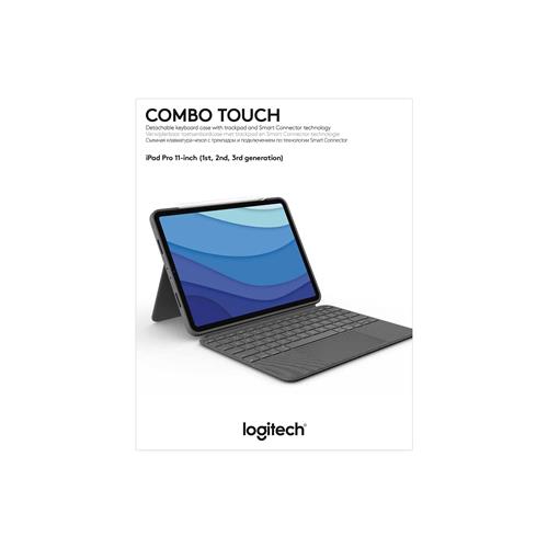 Logitech Combo Touch Custodia con Tastiera per iPad Pro 11 pollici (1a, 2a, 3a gen - 2018, 2020, 2021) - Tastiera Retroilluminata Rimovibile, Trackpad, Smart Connector - Grigio