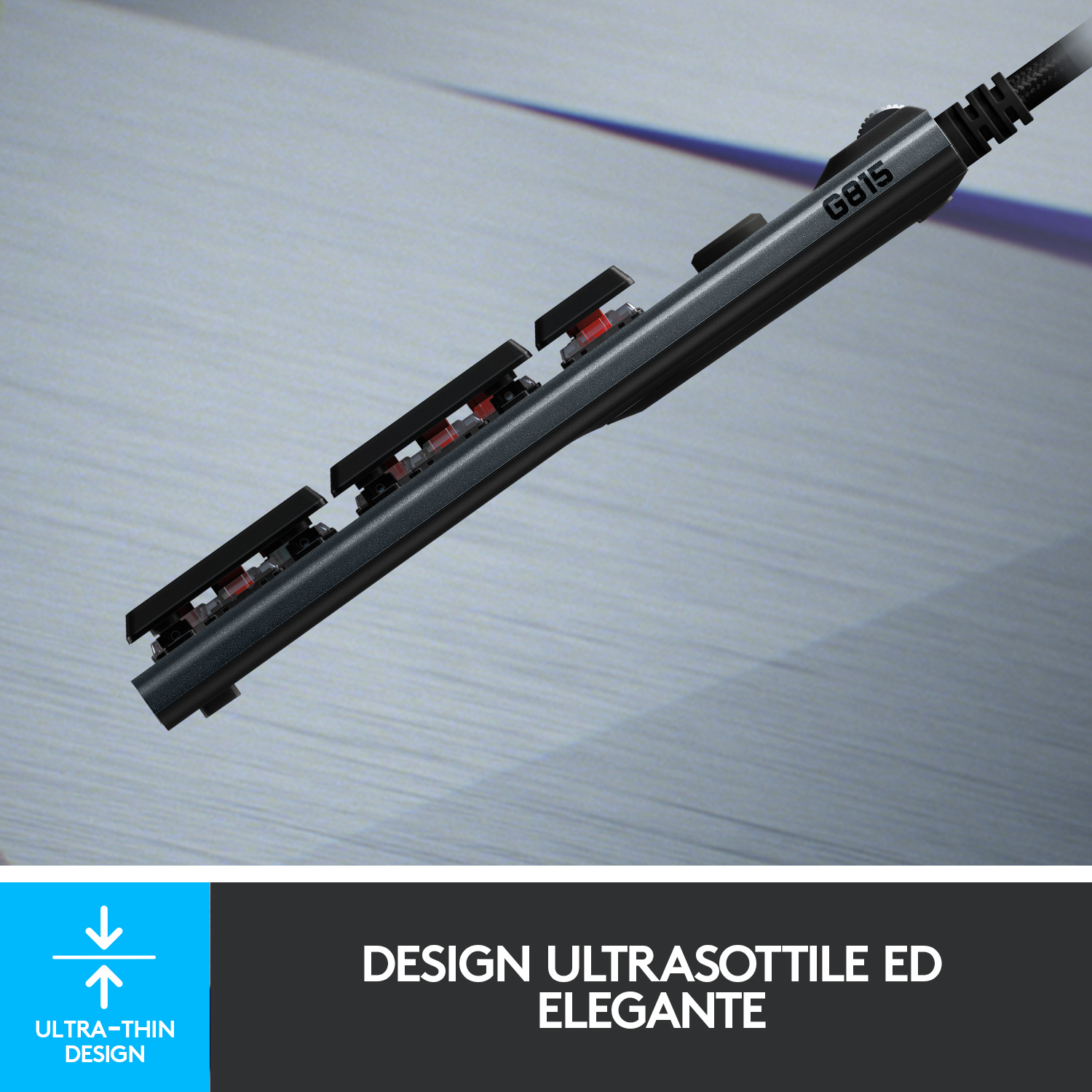 Logitech G Tastiera gaming meccanica Logitech G815 LIGHTSYNC RGB con switch a profilo ribassato GL Tactile, 5 tasti G programmabili, passthrough USB, controlli multimediali dedicati