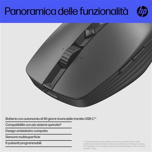 HP 715 Rechargeable Multi-Device mouse Ufficio Ambidestro RF senza fili + Bluetooth 3000 DPI