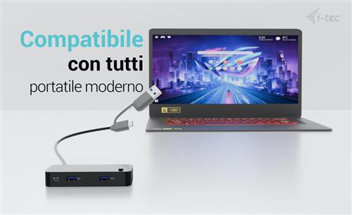 I-TEC UNIVERSAL KVM HUB 2X USB-C + 2X USB-A 3.0 PORT