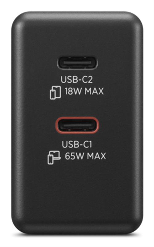 DUAL USB-C 65W GAN CHARGER BLAC EU