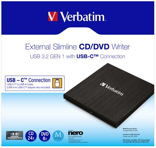 EXT. SLIMLINE CD/DVD WRITER USB 3.2 GEN 1/USB-C BLACK