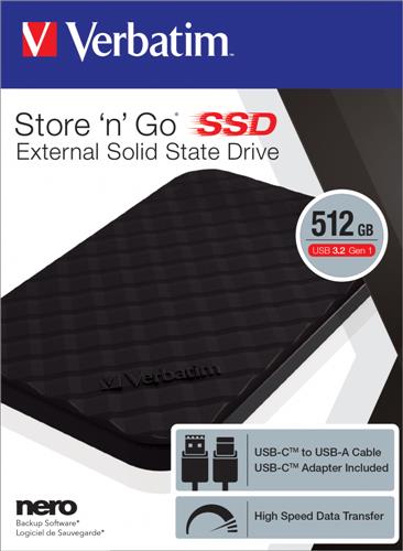 STORE N GO PORTABLE SSD USB 3.2 GEN1 512GB BLACK (USB-C) (2.5IN)