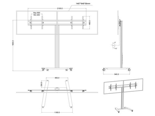 2X1 DUAL MONITOR CART 40-60IN