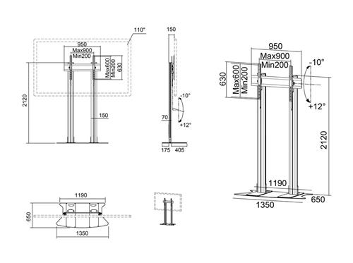 FLOOR LAMP H 210VESA 800X600-CAPACITY 125KG- SILVER