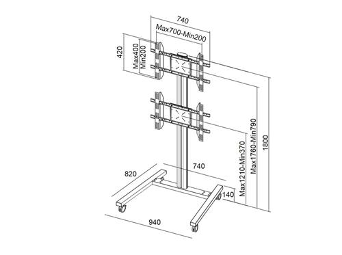 STACKABLE DUAL MONITOR CART 32-55IN