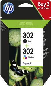 HP 302 2-pack Black/Tri-colour Original Ink Cartridges cartuccia d'inchiostro 2 pz Originale Resa standard Nero, Ciano, Magenta, Giallo