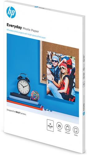 HP Everyday Photo Paper, Glossy, 200 g/m2, A4 (210 x 297 mm), 25 sheets Nero, Blu, Bianco Semi lucida