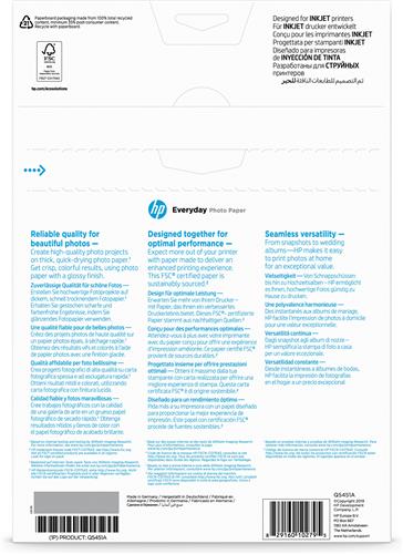 HP Everyday Photo Paper, Glossy, 200 g/m2, A4 (210 x 297 mm), 25 sheets Nero, Blu, Bianco Semi lucida